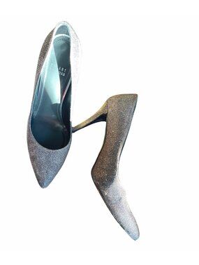 Stuart Weitzman Power Nocturne Pyrite Stilleto Heels Metallic Silver Pump Sz 9